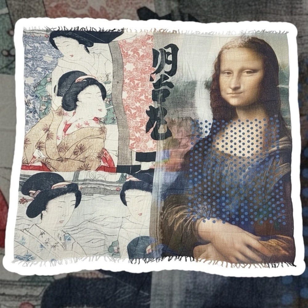 NWT Suzi Roher Rare Mona Lisa Art Scarf Geisha Ukiyo-e‎ Modal Silk 57" Square